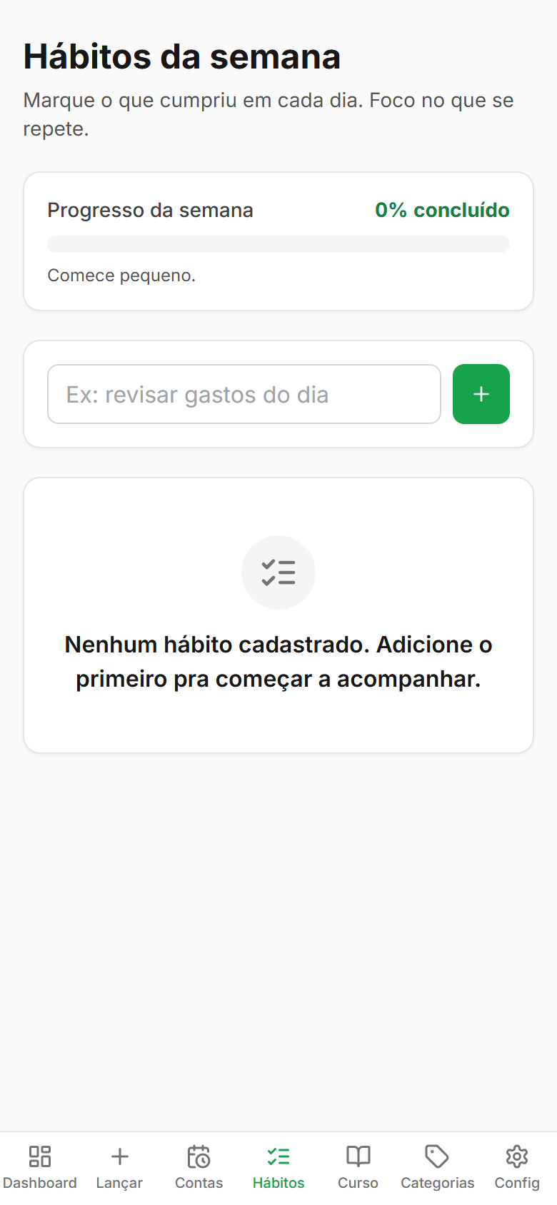 Tela Hábitos do Finanças Fácil